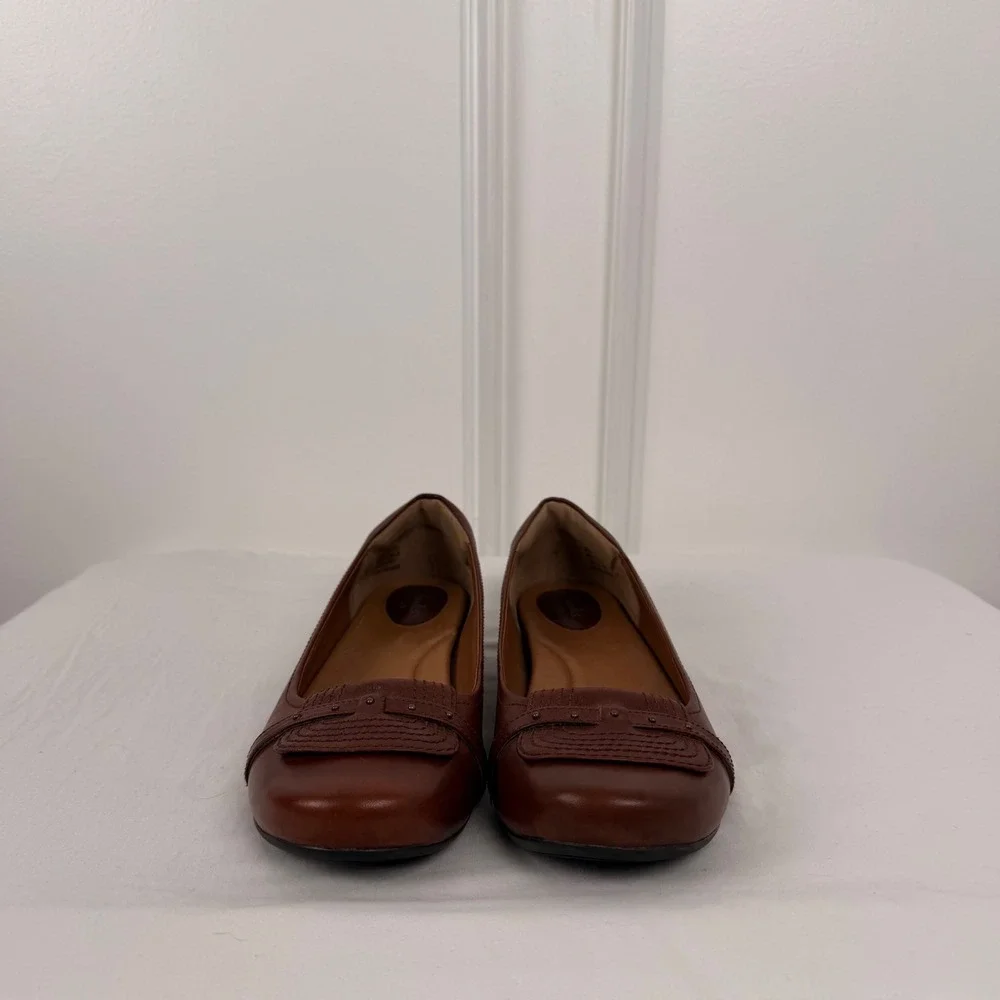 Clarks‎ Artisan Womens Brown Leather Wedge Loafers Round Toe Shoes 10M 66536